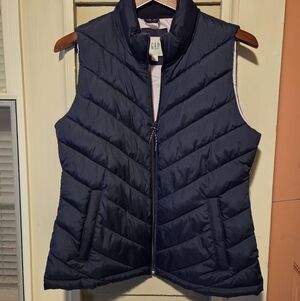 GAP Quilted Lightweight Spring Puffer Vest Navy Blue & Lavender Womens Medium